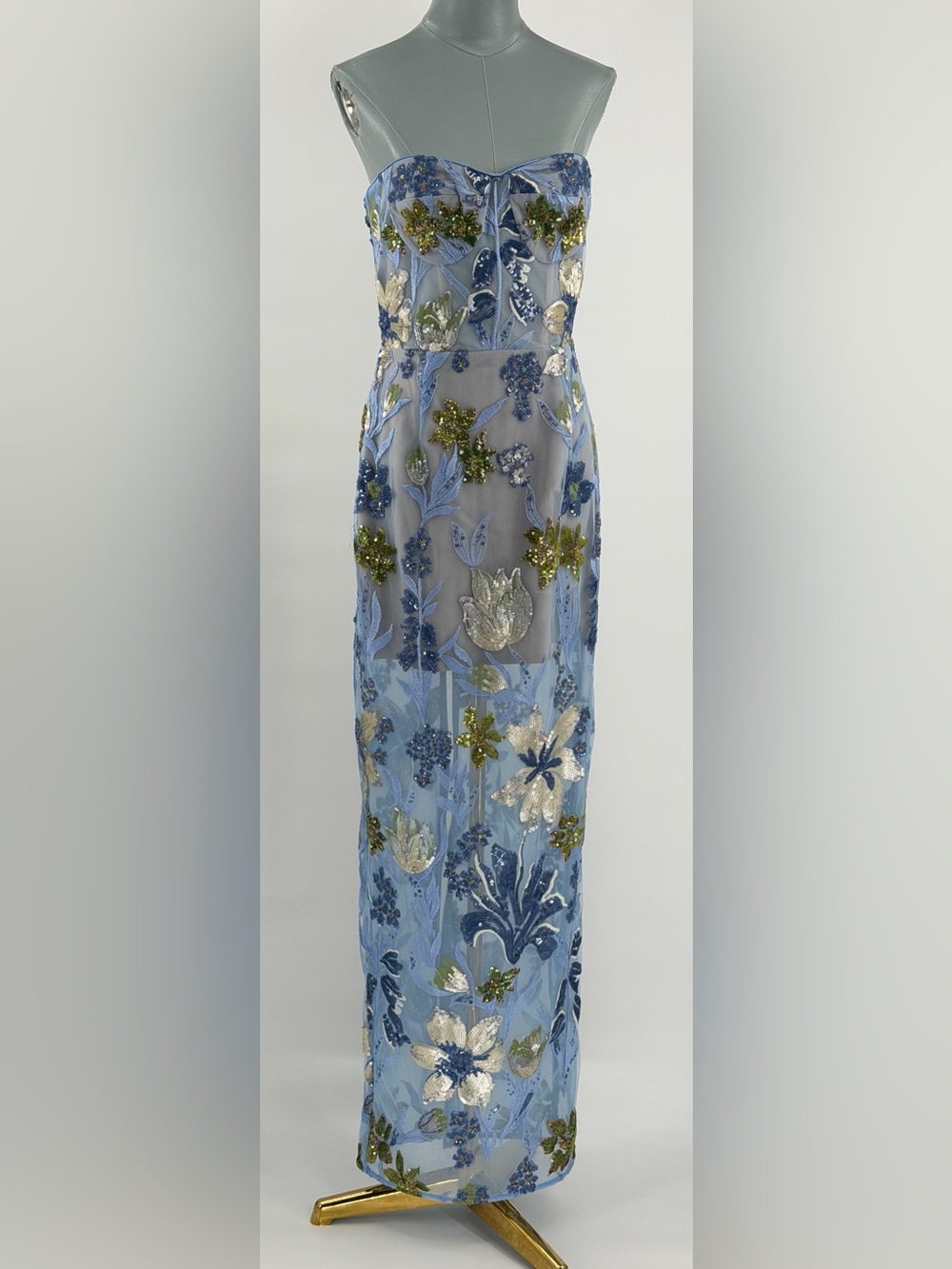 🆕 BRONX & BANCO 🧿 NWOT Dahlia Floral Gown, Baby Blue Multi Maxi - Sz M US 6 - Picture 12 of 17